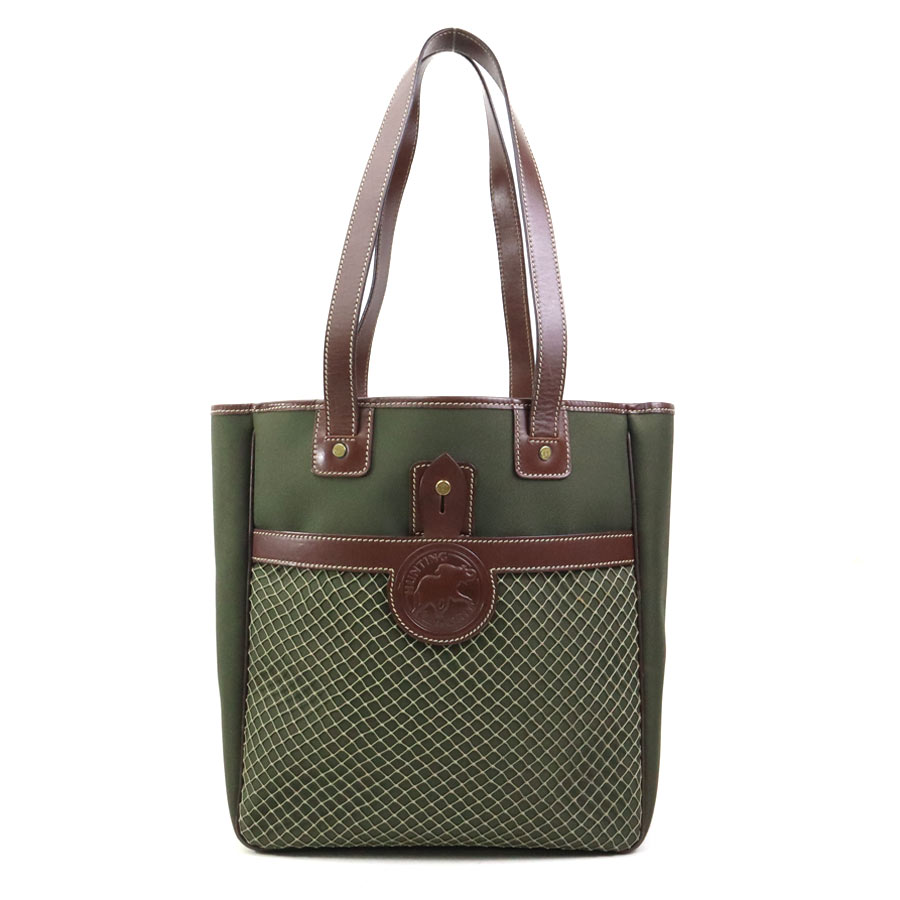 ハンティングワールド HUNTING WORLD ショルダーバッグ トートバッグ キャンバス/レザー カーキ×ブラウン ユニセックス r10722g