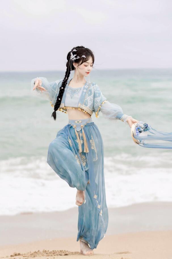 レディース ハロウィン コスプレ衣装 敦煌 天竺姫 西域の神女 エスニック 変身仮装 上下3点セット アラジンパンツ ジャスミン お姫様 コスチューム ベリー ダンス衣装 刺繍付き コイン飾り付き