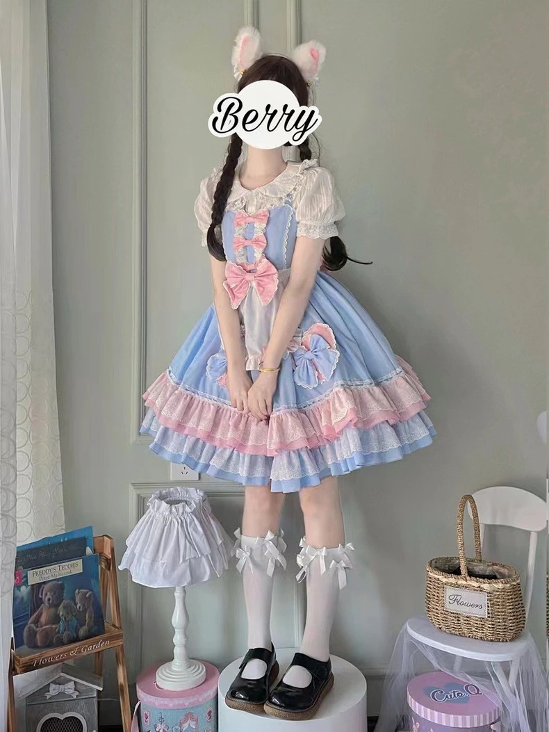 Lolita夏大童jskワンピースロリータが痩せて腰を収めた女子ロリータレーススカート