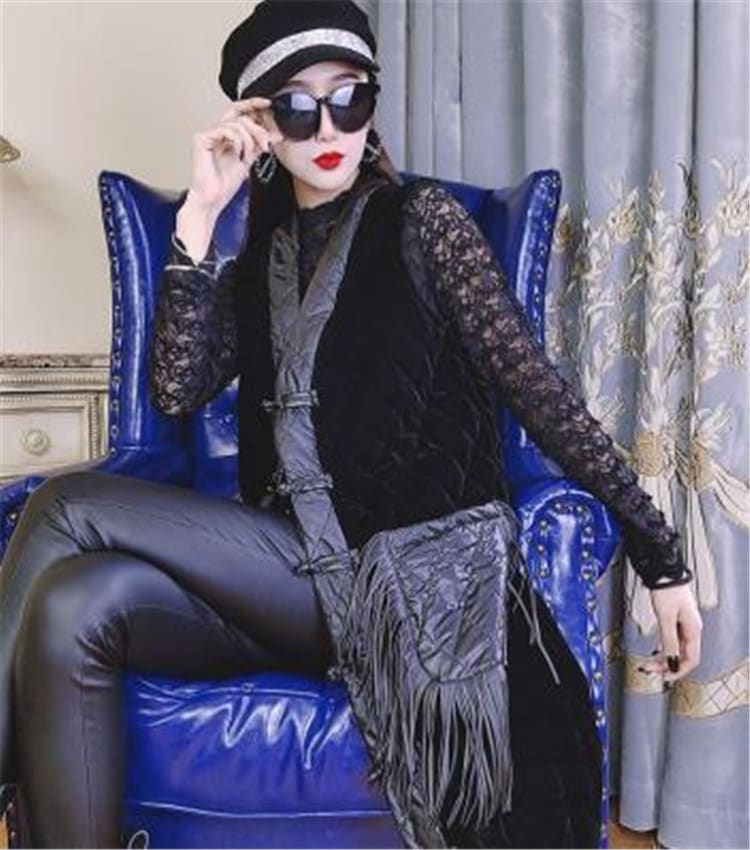 女の子ファッション 春 新しい タッセル 縫付 バックル パッド入りジャケットキルティング ベスト