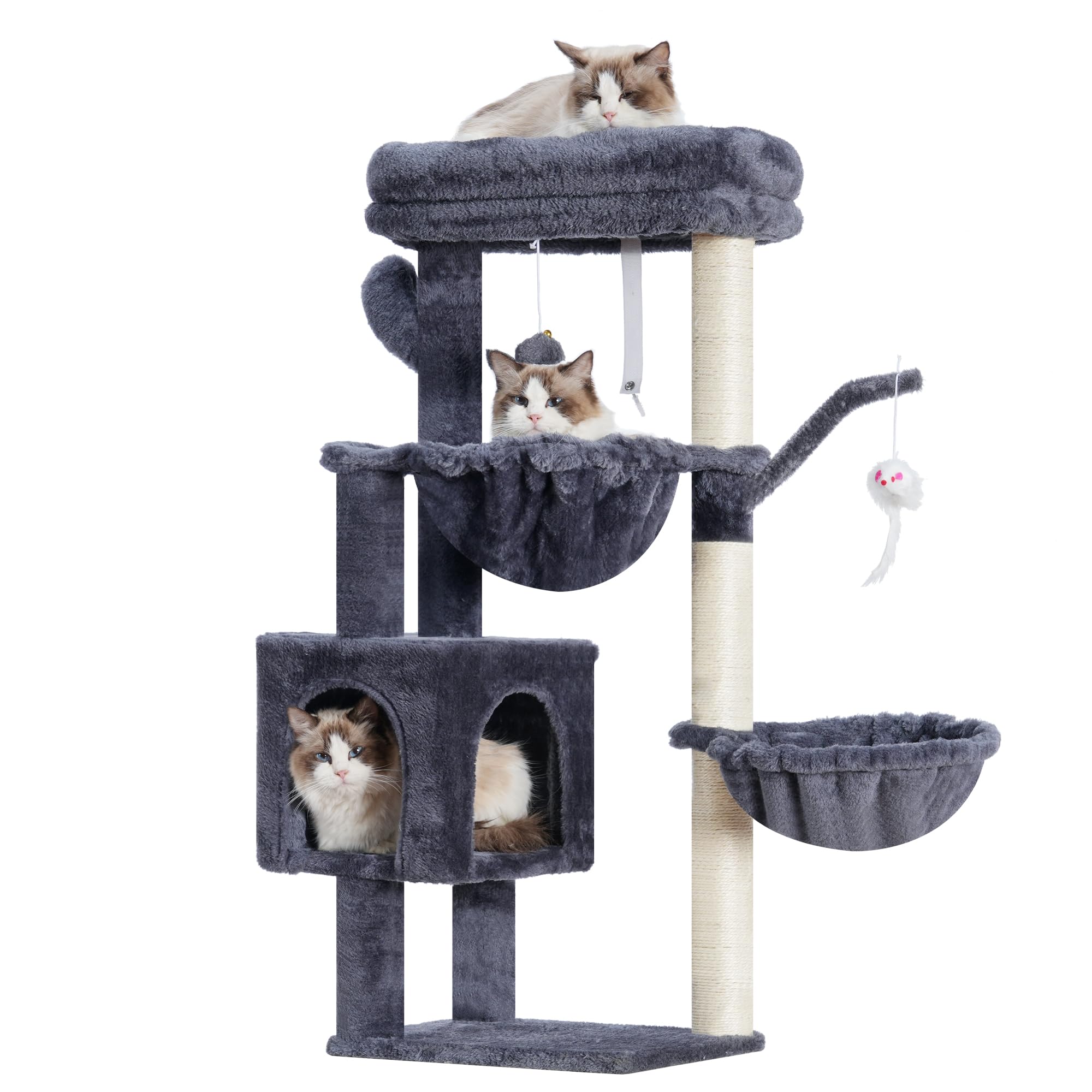 Heybly キャットタワー ミニキャットタワー 子猫や体の小さな猫に最適 超スリム 据え置き型 省スペース ハンモック2つ 天然麻ロープ 爪研ぎ棒 高さ100cm グレー HCT006SG