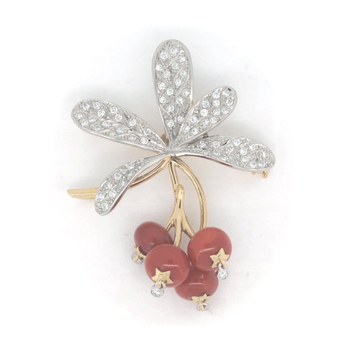 石川暢子 サンゴ ダイヤモンド ブローチ ペンダントトップ D0.62 K18YG/PT900(18金 イエローゴールド/プラチナ) 質屋出品