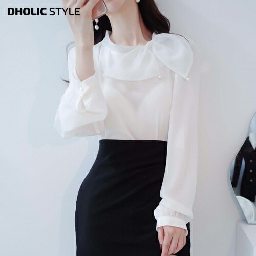 [メガ割りSALE]オーガンジーリボンネックブラウス・p502677