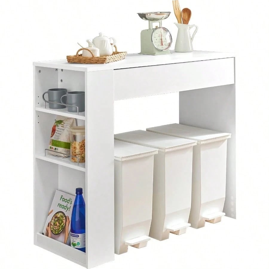 萩原 レンジ台 キッチンラック ゴミ箱上 ラック 引き出し付き 幅 98.5 奥行 42 高さ90.5 天板 耐荷重 20kg ホワイト 組立品 VKR7149WH