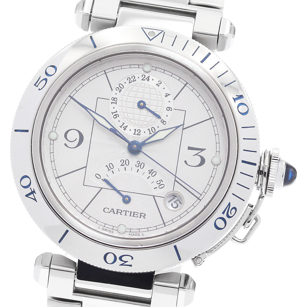 カルティエ CARTIER W31037H3 パシャ38ｍｍ GMT パワーリザーブ 自動巻き メンズ 良品 保証書付き_887443【中古】