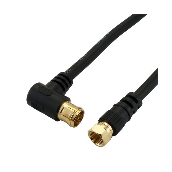 （まとめ）HORIC アンテナケーブル 5m ブラック F型差込式/ネジ式コネクタ L字/ストレートタイプ HAT50-044LSBK(×5セット)