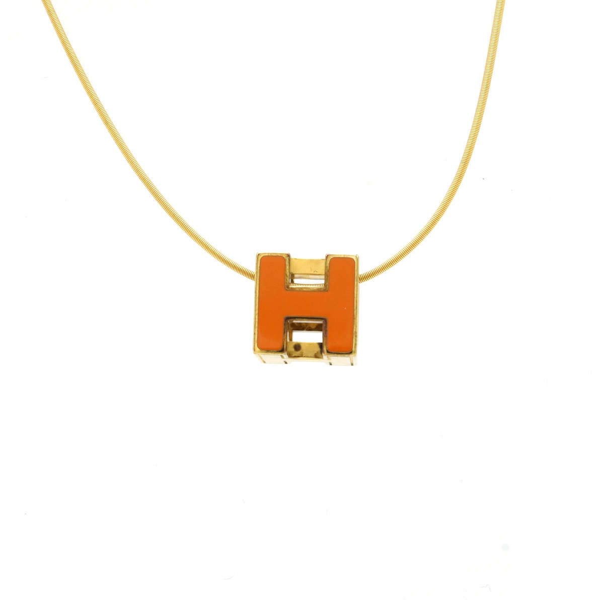 カージュドアッシュ Hキューブ Hロゴ ネックレス チョーカー ペンダント オレンジ ゴールド金 16,660円