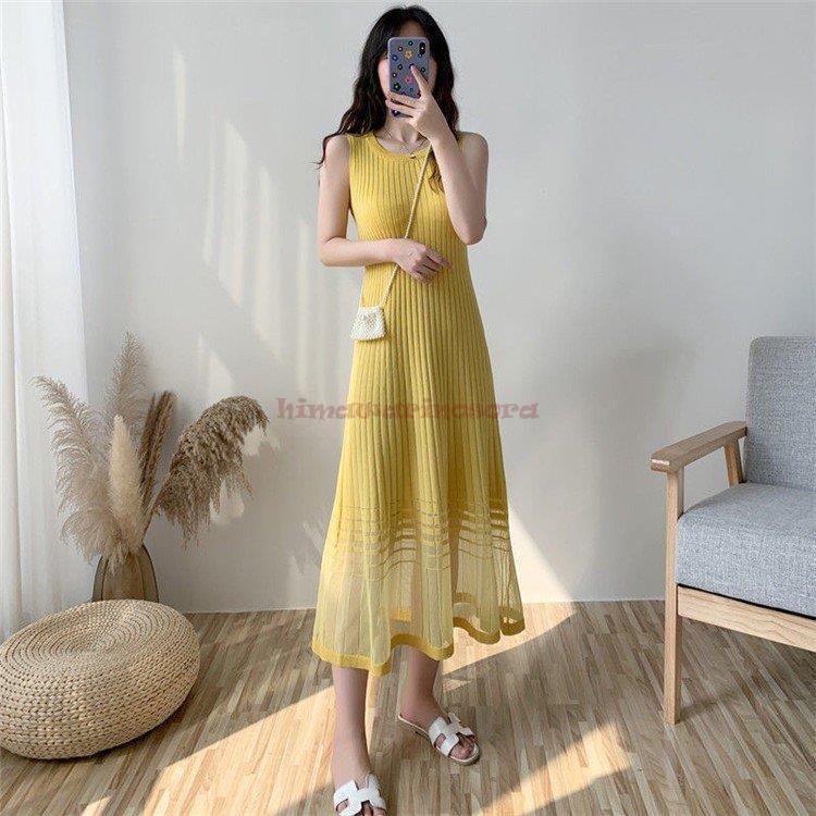 ワンピース レディース ロングワンピース ロング丈 サマーニット 涼しい ニットワンピ ノースリーブ タンクトップワンピース 着痩せ おしゃれ 夏 通勤 30代