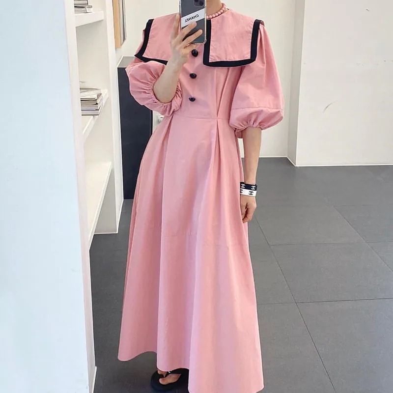 ワンピース Aラインワンピース フレアワンピース ロングワンピース ロング丈 マキシ丈 タック半袖ロング・マキシ丈ワンピ