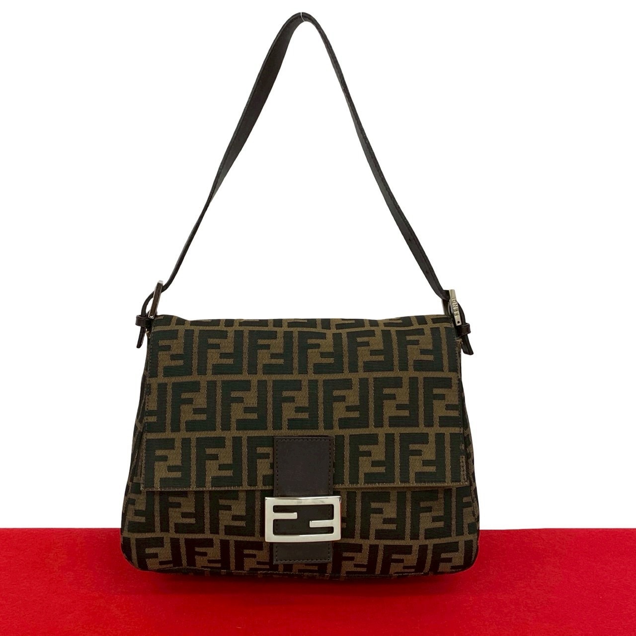 ヴィンテージ マンマバケット FF ロゴ 柄ショルダーバッグ レザー キャンバス ブラウン 30404