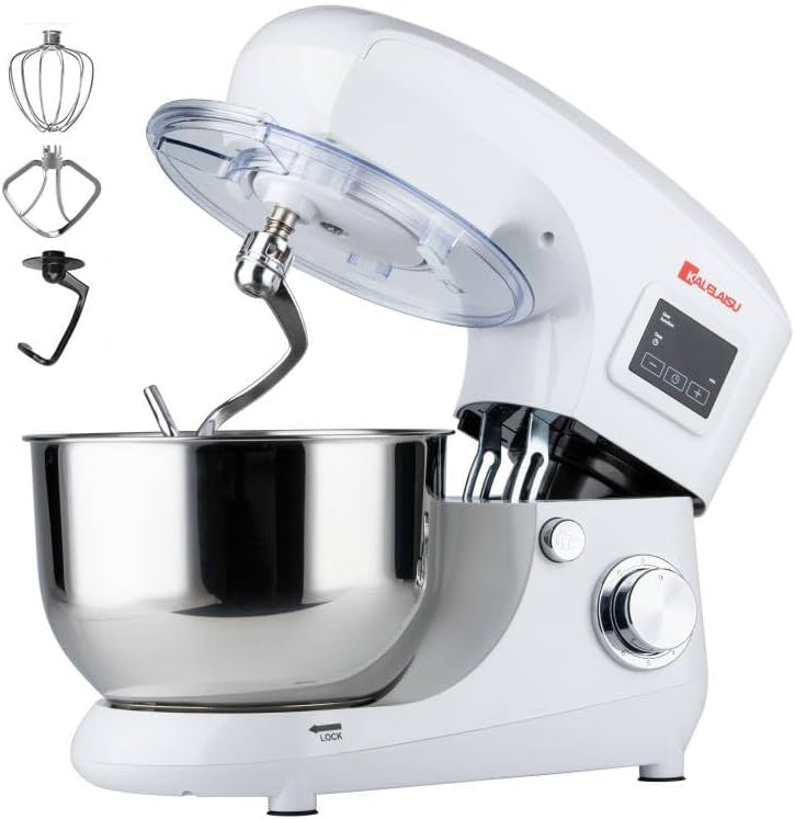 スタンドミキサー 5.5L大容量 3種類アタッチメント付き 99分タイマー機能 七段階速度調節 静音設計 一台三役 「練る」「混ぜる」「泡立てる」 家庭用 業務用 1000Wハイパワーモーター 卓上型