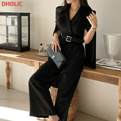 [メガ割りSALE]ベルト付スリットスリーブオールインワン