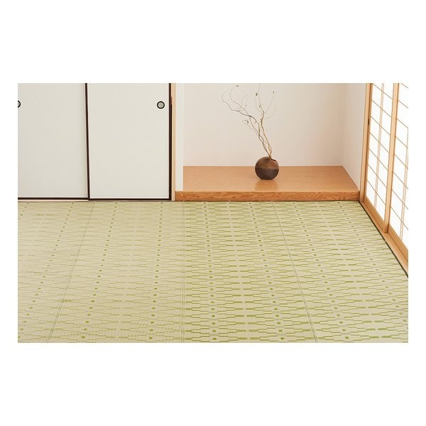 PP柄上敷 柳 い草風 水洗い可 江戸間6帖 約261×352cm グリーン 81947560