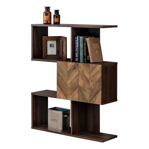 扉付きオープンラック ブラウン 4段 組立式 幅90×奥行25.5×高さ107.5cm RCC-1016BR