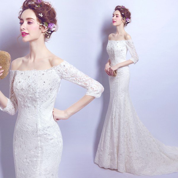マーメイドドレス ロング 結婚式 ウェディングドレス 長袖 マーメイドライン 二次会 安い ウエディングドレス 花嫁 パーティードレス 披露宴 大きいサイズ
