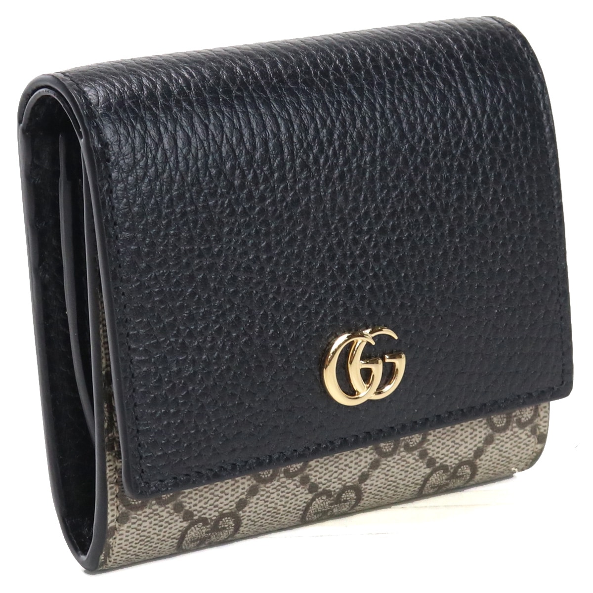GUCCI 598587-17WAG-1283 PETITE MARMONT グッチ プチマーモント 二折財布 GGスプリームキャンバス×レザー ブラック×ベージュ×ゴールド