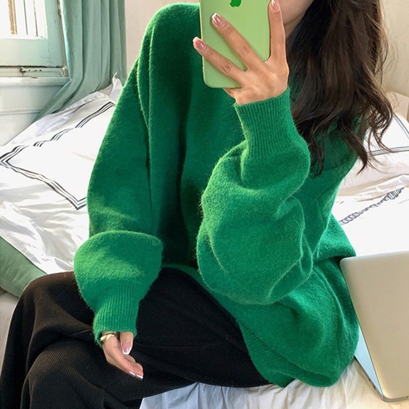 女性用ゆったりプルオーバーセーター2024春秋新作アウター怠惰なスタイルの優しいラウンドネックニットトップス