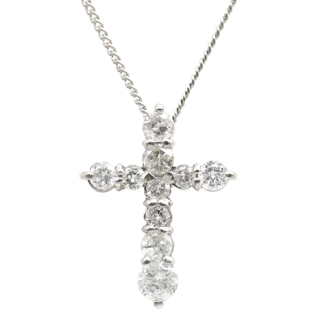 ネックレス ダイヤ クロスペンダント Pt900 ダイヤモンド Pt850 プラチナシルバー 十字架 10石 10P 【中古】 43,054円
