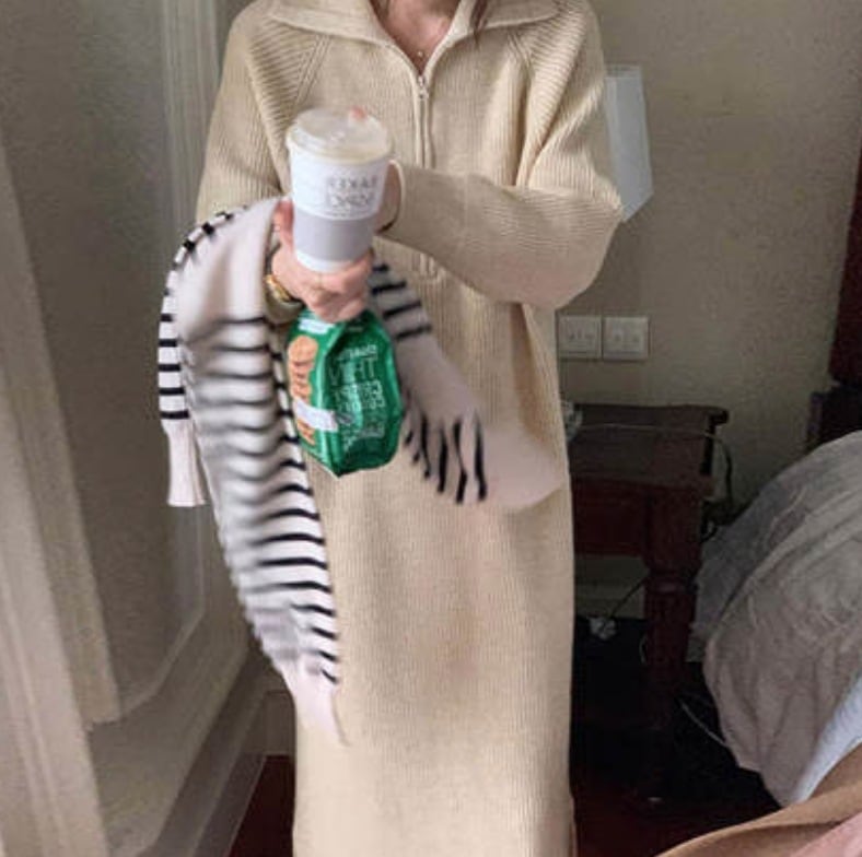 ワンピース Aライン 膝丈 ミモレ Vネック 襟付き 長袖 ハーフジップ ファスナー 伸縮性 大人可愛い カジュアル ラフ ルーズ メンズライク 春 夏 デート お出かけ S XL グレー 9,409円