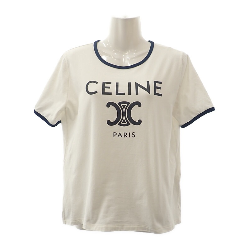 PARIS サイズL 2X872671Q.01NB 半袖Ｔシャツ コットン 綿 ホワイト 白 ネイビー レディース【Aランク】