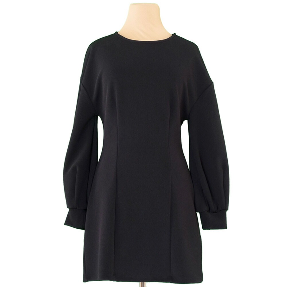 ワンピース クルーネック バルーンスリーブ USA Sサイズ ブラック 中古