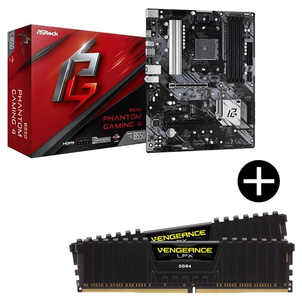 B550 Phantom Gaming 4 ATXマザーボード + Corsair CMK32GX4M2E3200C16 Black デスクトップ用メモリ 32GB(16GBx2) セット