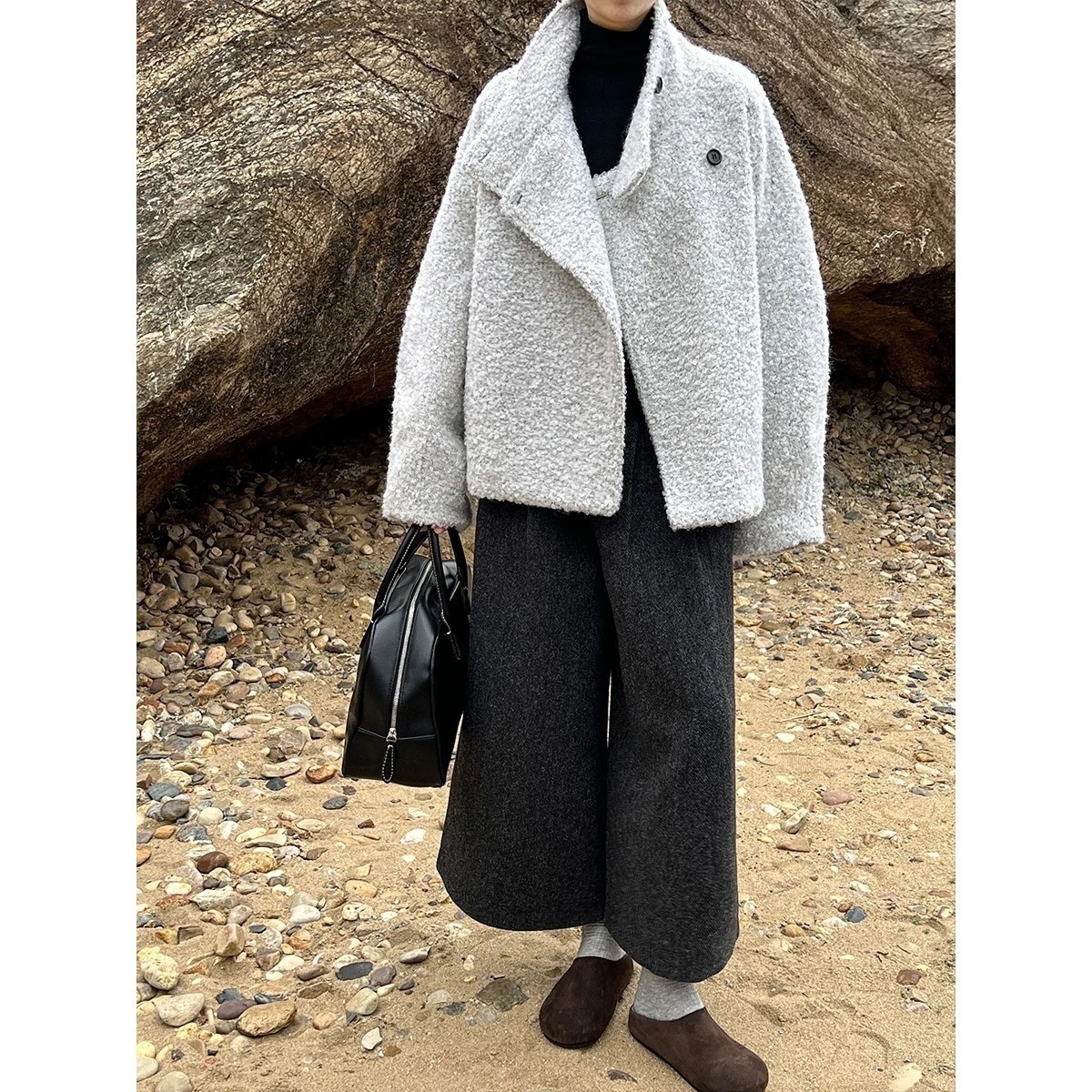 女性用韓国風ラムウールショートコート冬スタンドカラーグレインベルベットウールキルティングコート9703