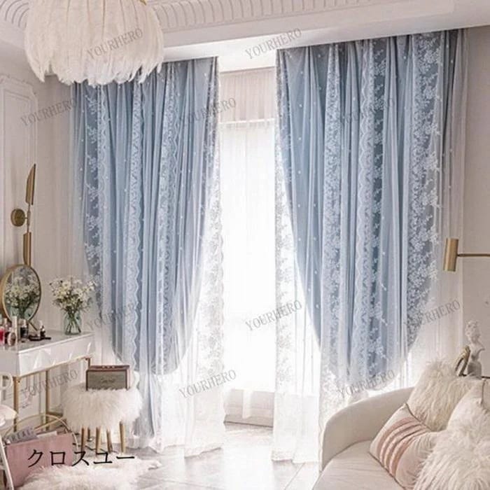 デザイン姫系 フックカーテン カーテン 二重 レース 一体型 遮光 断熱 防音 ル プライバシー保護 おしゃれ ピンク スター 丈直し 安い