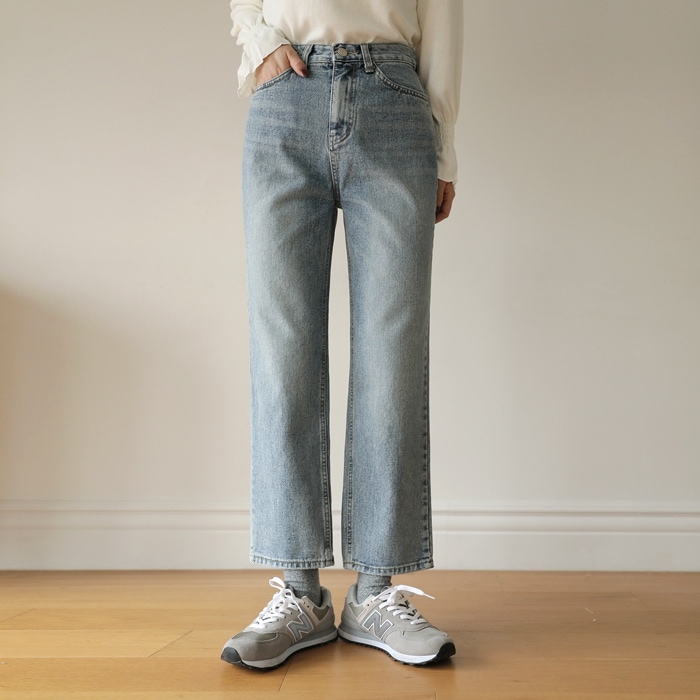 [韓国ファッション] あったか起毛 ベーシックストレートデニムパンツ