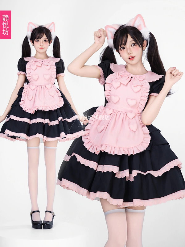 Qoo10] 黒ピンクのロリータワンピース甘い日系メイ