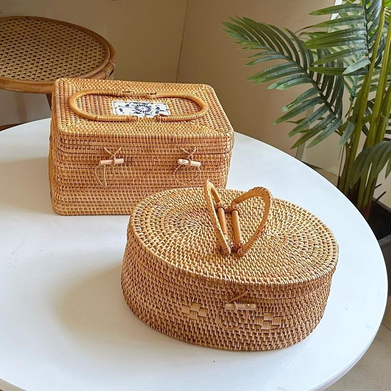 手作 藤編 収納 茶箱 収納ボックス 茶器 茶道具 工芸品