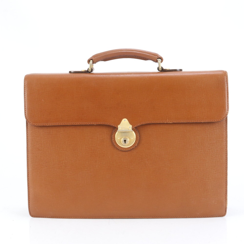 美品 チェック ブラウン 茶色 ゴールド 金具 レザー ビジネス バッグ 書類鞄 ブリーフケース トート 通勤 A4 メンズ EUE CQ11-9 中古