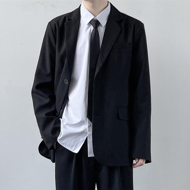 メンズ スーツ カジュアル 一式 セット 韓国 カレッジ ブレザー 肩パッド スクール 学校 高校 制服 コンカフェ コスプレ ジャケット 黒 ブラック ラフ デイリー オーバー 5,620円