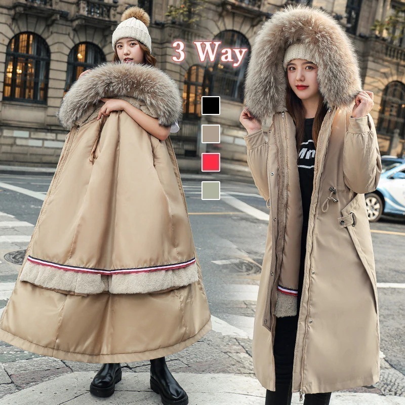 [最安値挑戦]！春秋冬 アフター コート ロング丈 ジャケット ボア付き ジャケット 3WAY レディース