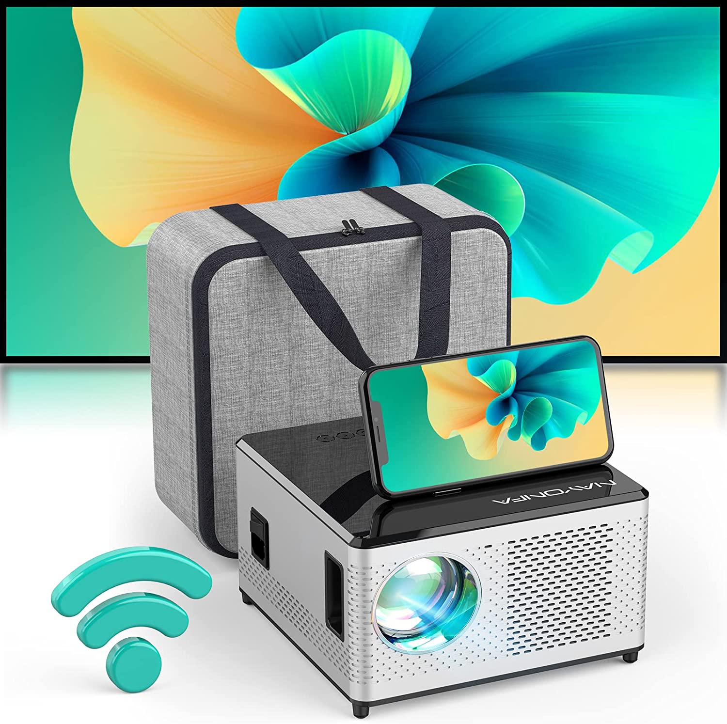 プロジェクター 小型 16000LM 5G&2.4G WiFi 双方向 bluetooth 4K対応 リアル1920*1080解像度 フルHD 4D/4P50 電子 台形補正 APJ-058