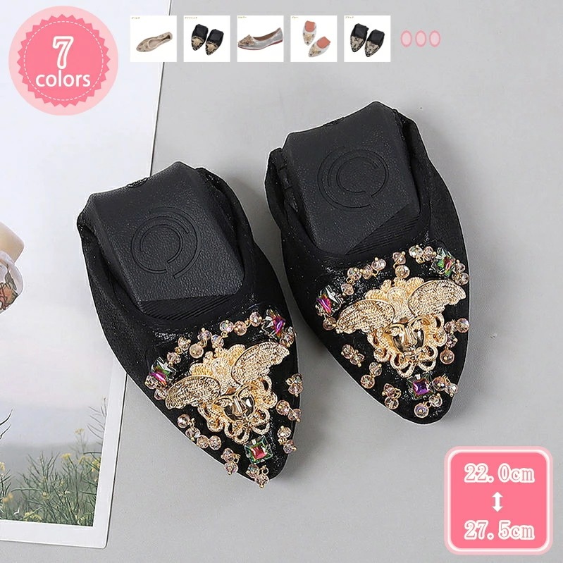 1000円OFFクーポン モカシンシューズ レディース パンプス ビジュー付きぺたんこ フラットシューズ 折りたたみ 歩きやすい 大きいサイズ お洒落 通勤 旅行ポインテッドトゥ 痛くない 1.5cm