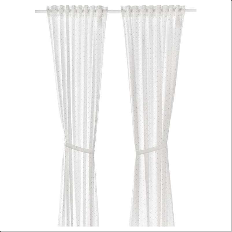 LEN レーン カーテン タッセル付き 1組 - 水玉模様/ホワイト 120x250 cm