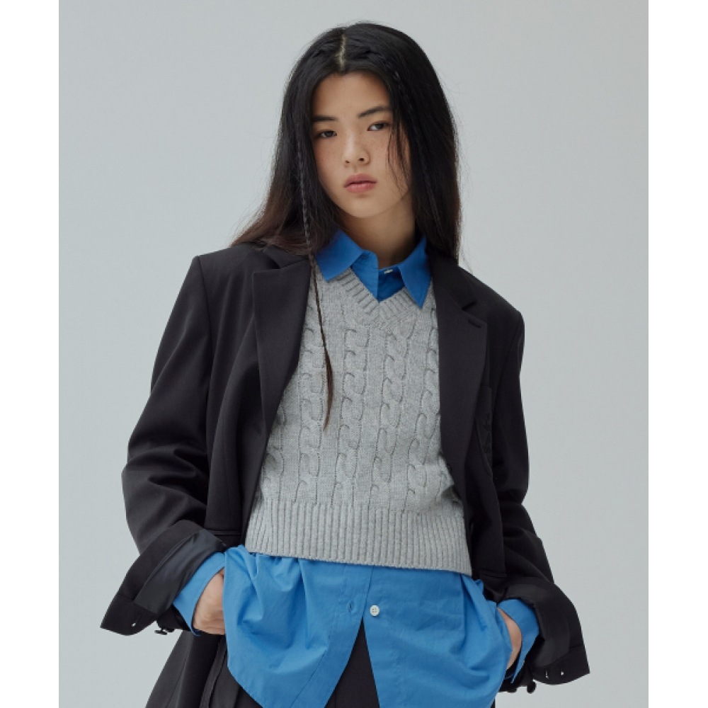 COVERNAT 女性用ケーブルニットベストヘザーグレー