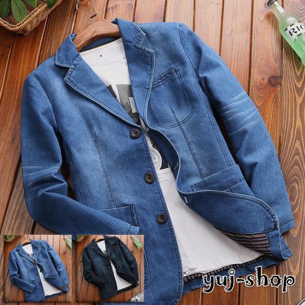 テーラード デニムジャケット メンズ ゾン デニムスーツ ジャン アウター カジュアル ビ 秋冬 紳士服