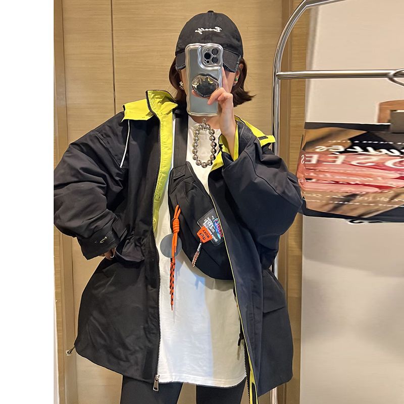 アウターその他 アウターフード付きジャケットセミロング カップル日韩系 ジャケット着 トレンチコート ウエスト引き締め トップス 新作 春秋 ジャケット ゆったり韓国ファッシ 突撃衣 こうぐふう ハン 5,393円