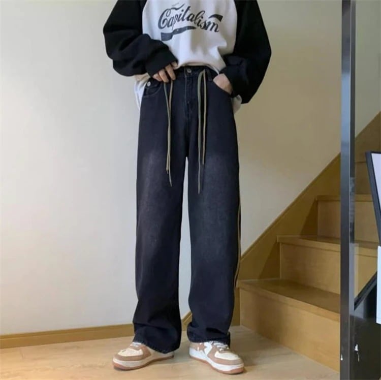 激安セール 快適である 伸縮性のあるウエスト スリム メンズ ワイドパンツ ジーンズ ストレートパンツ ロングパンツ スラックス