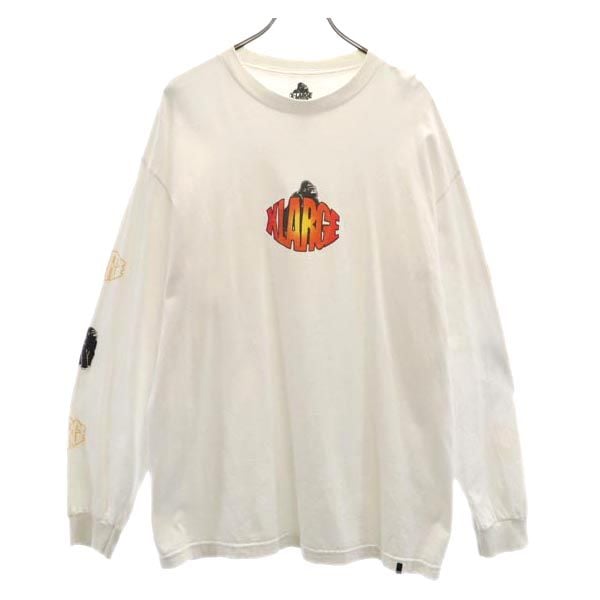 プリント 長袖 Tシャツ XL ホワイト ロンT メンズ