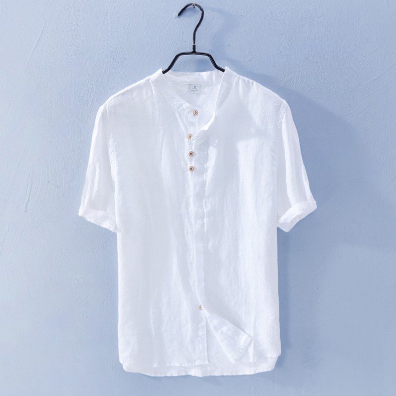 半袖シャツ メンズ リネンシャツ 綿麻 無地 白Tシャツ カジュアルシャツ リネン 秋 半袖
