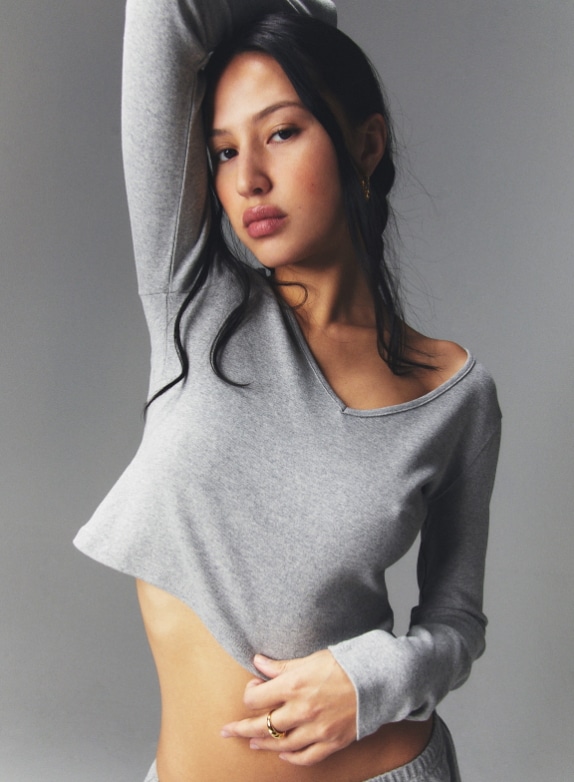 【GLOWNY】 G CLASSIC V-NECK LONG SLEEVE : GRAY