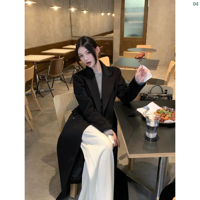 海外ファッション　レディース　綺麗　大人　上品 両面 ウール ミドルコート 肩 パッド 付き スーツ コート レディース 秋冬