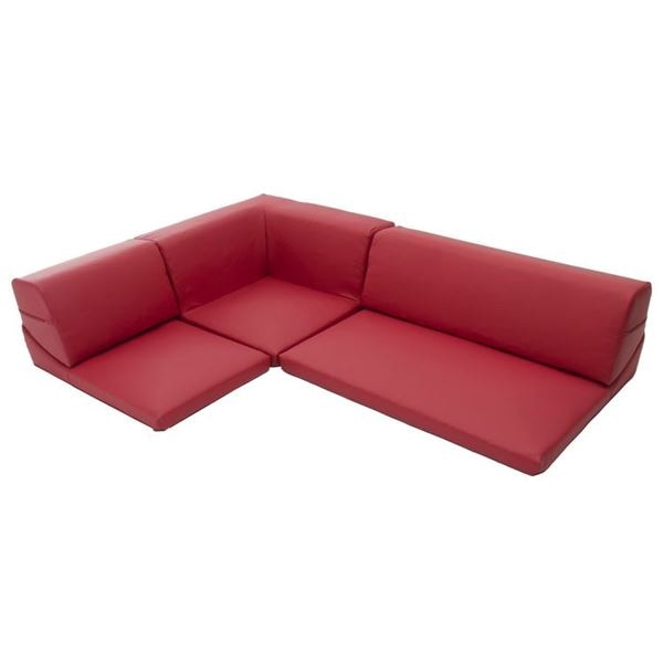 コーナーソファー 3点セット 1人掛け＋2人掛け＋コーナーソファ PVC レッド 2P：幅98cm ウレタンフォーム 日本製