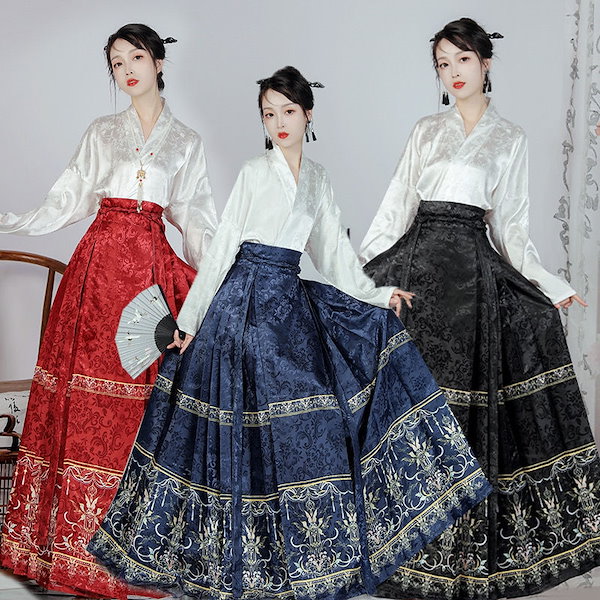 馬面裙 漢服 マキシ丈 ロングスカート プリーツ 中国風 水墨 白黒 ギャザー Amazon.co.jp: [amtime] 中華風 民族風スカートスーツ 马面