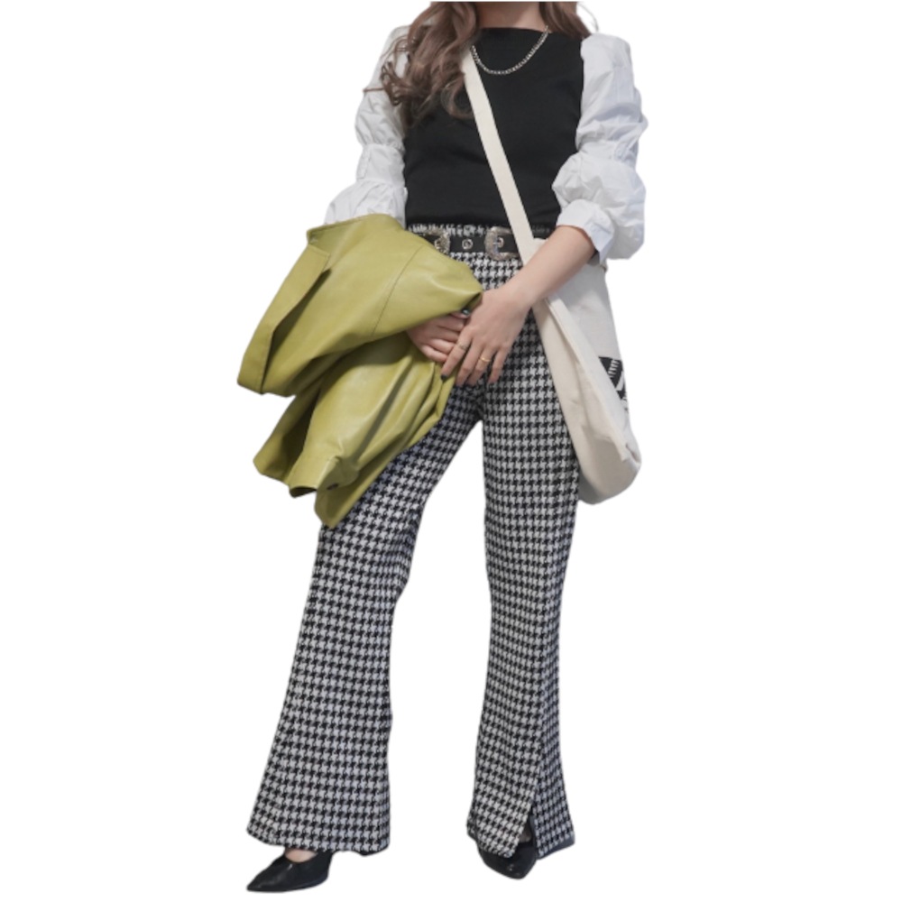 Puff Sleeve Blouse Docking Tops (black) A.D.G レディース トップス