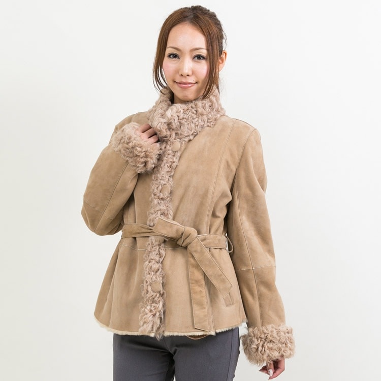 カルガンラムトリミング ムートン ジャケット Wフェイス ジャケット ベージュ 送料無料 レディース ギフト プレゼント