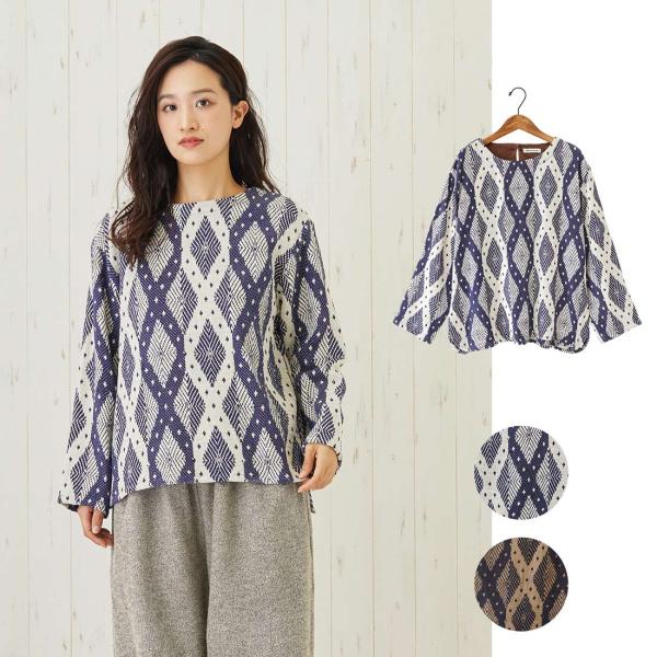 ジャガード 生地 プルオーバー おしゃれ 秋冬 トップス